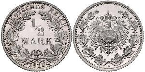 1/2 Mark Imperio alemán (1871-1918) Plata 