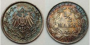1/2 Mark Imperio alemán (1871-1918) Plata 