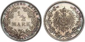 1/2 Mark Imperio alemán (1871-1918) Plata 