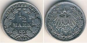 1/2 Mark German Empire (1871-1918) Silver 