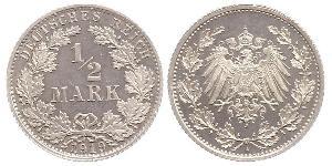 1/2 Mark German Empire (1871-1918) Silver 