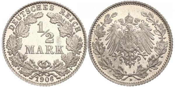 1/2 Mark German Empire (1871-1918) Silver 