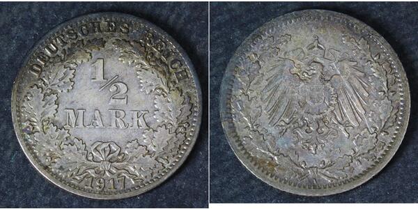 1/2 Mark German Empire (1871-1918) Silver 