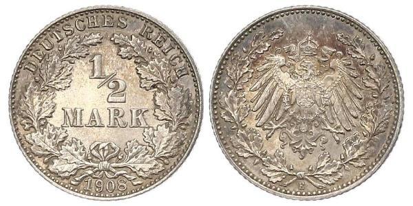 1/2 Mark German Empire (1871-1918) Silver 