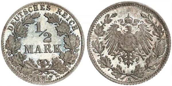 1/2 Mark German Empire (1871-1918) Silver 
