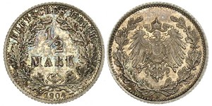 1/2 Mark 德意志帝國 (1871 - 1918) 銀 