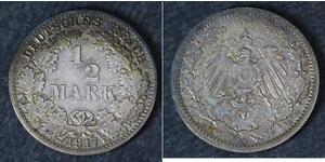 1/2 Mark 德意志帝國 (1871 - 1918) 銀 