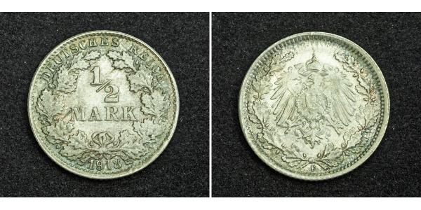 1/2 Mark 德意志帝國 (1871 - 1918) 銀 