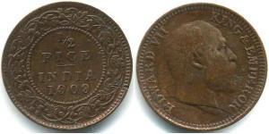 1/2 Paisa British Raj (1858-1947) Copper 