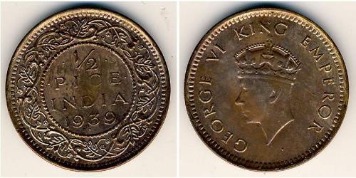 1/2 Paisa 英属印度 (1858 - 1947) 青铜 乔治六世 (1895-1952)