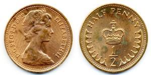 1/2 Penny Feriind Kiningrik (1922-) Bronze Elizabeth II (1926-2022)