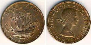 1/2 Penny Feriind Kiningrik (1922-) Bronze Elizabeth II (1926-2022)