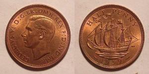 1/2 Penny Feriind Kiningrik (1922-) Bronze George VI (1895-1952)