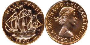 1/2 Penny Feriind Kiningrik (1922-) Bronze Elizabeth II (1926-2022)