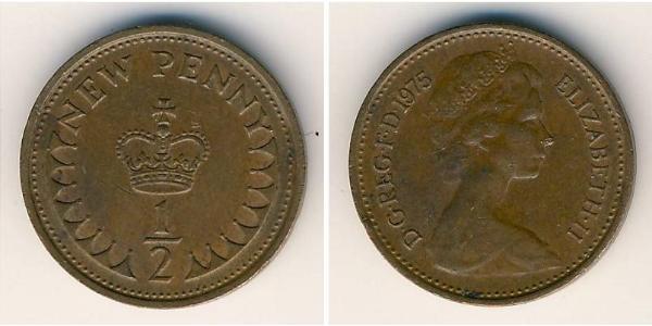 1/2 Penny Feriind Kiningrik (1922-) Bronze Elizabeth II (1926-2022)