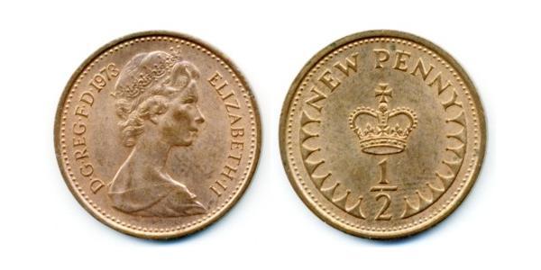 1/2 Penny Feriind Kiningrik (1922-) Bronze Elizabeth II (1926-2022)