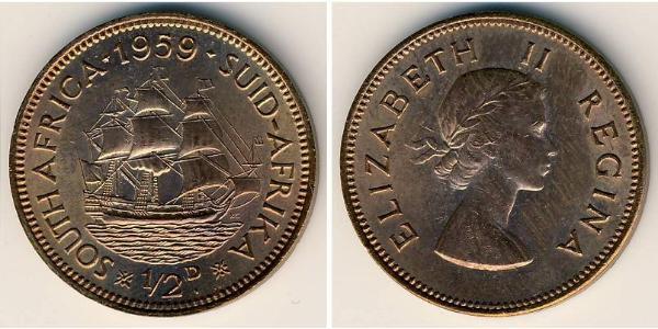 1/2 Penny Sudafrica Bronzo Elisabetta II (1926-2022)