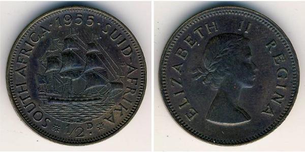 1/2 Penny Sudafrica Bronzo Elisabetta II (1926-2022)