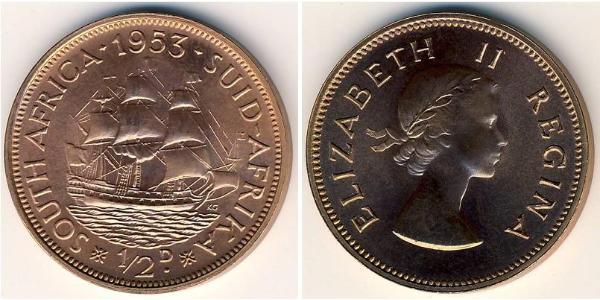 1/2 Penny Sudafrica Bronzo Elisabetta II (1926-2022)