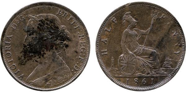 1/2 Penny Reino Unido Cobre Victoria (1819 - 1901)