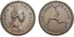 1/2 Penny Isola di Man Ottone Giorgio III (1738-1820)