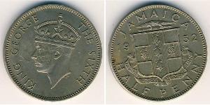 1/2 Penny Giamaica (1962 - ) Ottone/Nichel Giorgio VI (1895-1952)