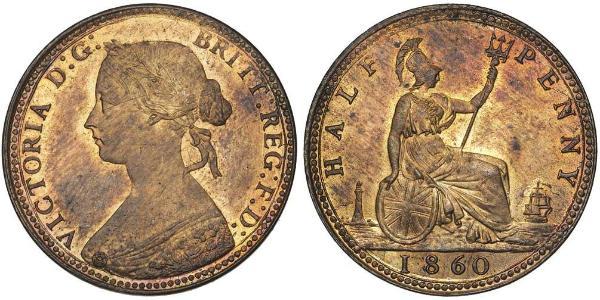 1/2 Penny Regno Unito  Rame Vittoria (1819 - 1901)