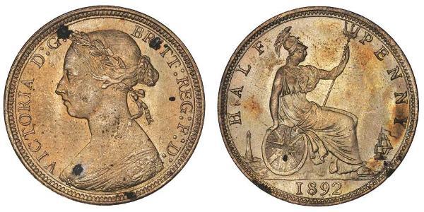 1/2 Penny Regno Unito  Rame Vittoria (1819 - 1901)