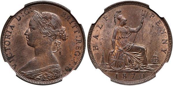 1/2 Penny Regno Unito  Rame Vittoria (1819 - 1901)