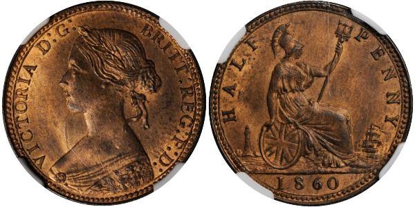 1/2 Penny Regno Unito  Rame Vittoria (1819 - 1901)