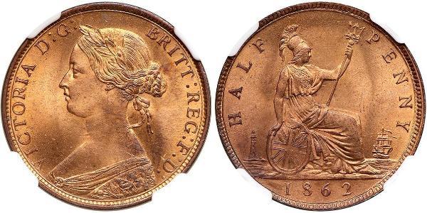 1/2 Penny Regno Unito  Rame Vittoria (1819 - 1901)