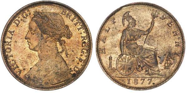 1/2 Penny Regno Unito  Rame Vittoria (1819 - 1901)