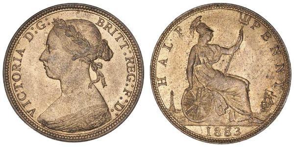 1/2 Penny Regno Unito  Rame Vittoria (1819 - 1901)