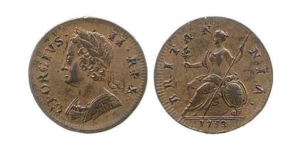 1/2 Penny 大不列顛王國 (1707 - 1800) 銅 乔治二世 (大不列颠) (1683 - 1760)