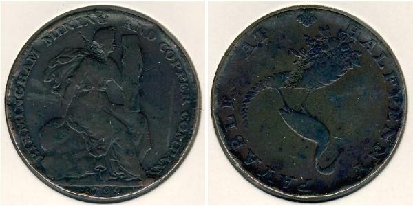 1/2 Penny 英国 銅 