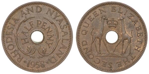 1/2 Penny 南羅德西亞 青铜 伊丽莎白二世 (1926-2022)