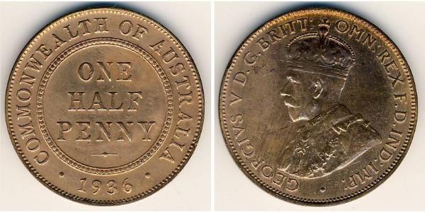 1/2 Penny 澳大利亚 青铜 乔治五世  (1865-1936)
