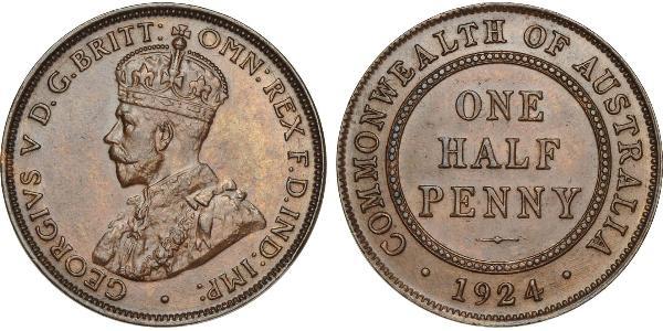 1/2 Penny 澳大利亚 青铜 乔治五世  (1865-1936)