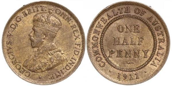1/2 Penny 澳大利亚 青铜 乔治五世  (1865-1936)