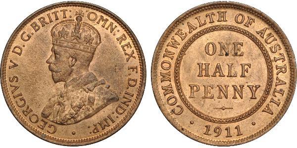 1/2 Penny 澳大利亚 青铜 乔治五世  (1865-1936)