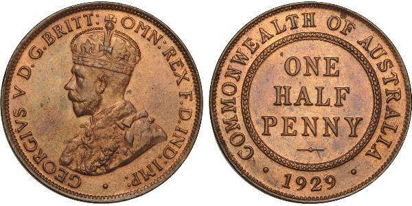 1/2 Penny 澳大利亚 青铜 乔治五世  (1865-1936)