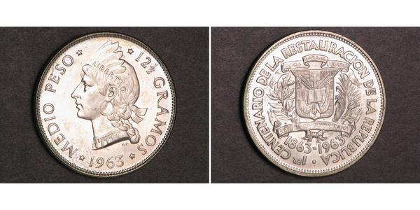 1/2 Peso Repubblica Dominicana Argento 