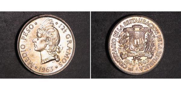 1/2 Peso Repubblica Dominicana Argento 