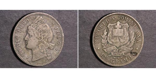 1/2 Peso Repubblica Dominicana Argento 