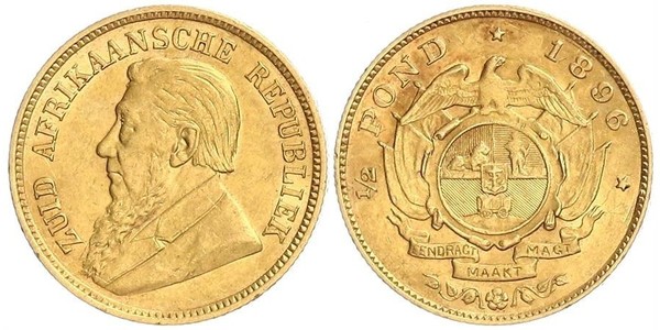 1/2 Pond / 1/2 Sovereign South Africa Gold Paul Kruger (1825 - 1904)