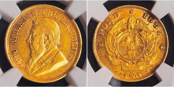 1/2 Pond / 1/2 Sovereign South Africa Gold Paul Kruger (1825 - 1904)