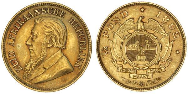 1/2 Pond / 1/2 Sovereign South Africa Gold Paul Kruger (1825 - 1904)