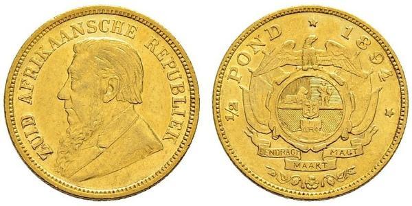 1/2 Pond / 1/2 Sovereign Afrique du Sud Or Paul Kruger (1825 - 1904)