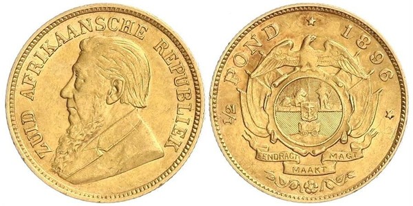 1/2 Pond / 1/2 Sovereign South Africa 金 保罗·克留格尔 (1825 - 1904)