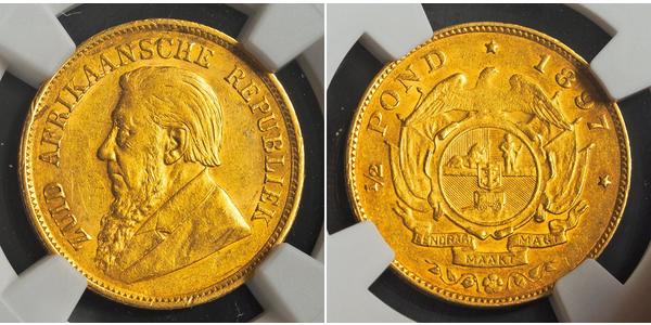 1/2 Pond / 1/2 Sovereign South Africa 金 保罗·克留格尔 (1825 - 1904)